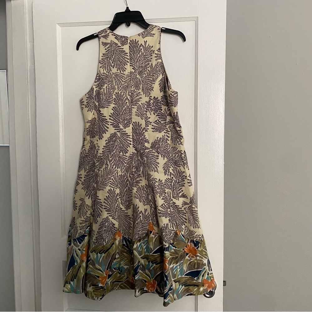 Jessamine print pattern full skirt scallop floral leaf sleeveless dress L